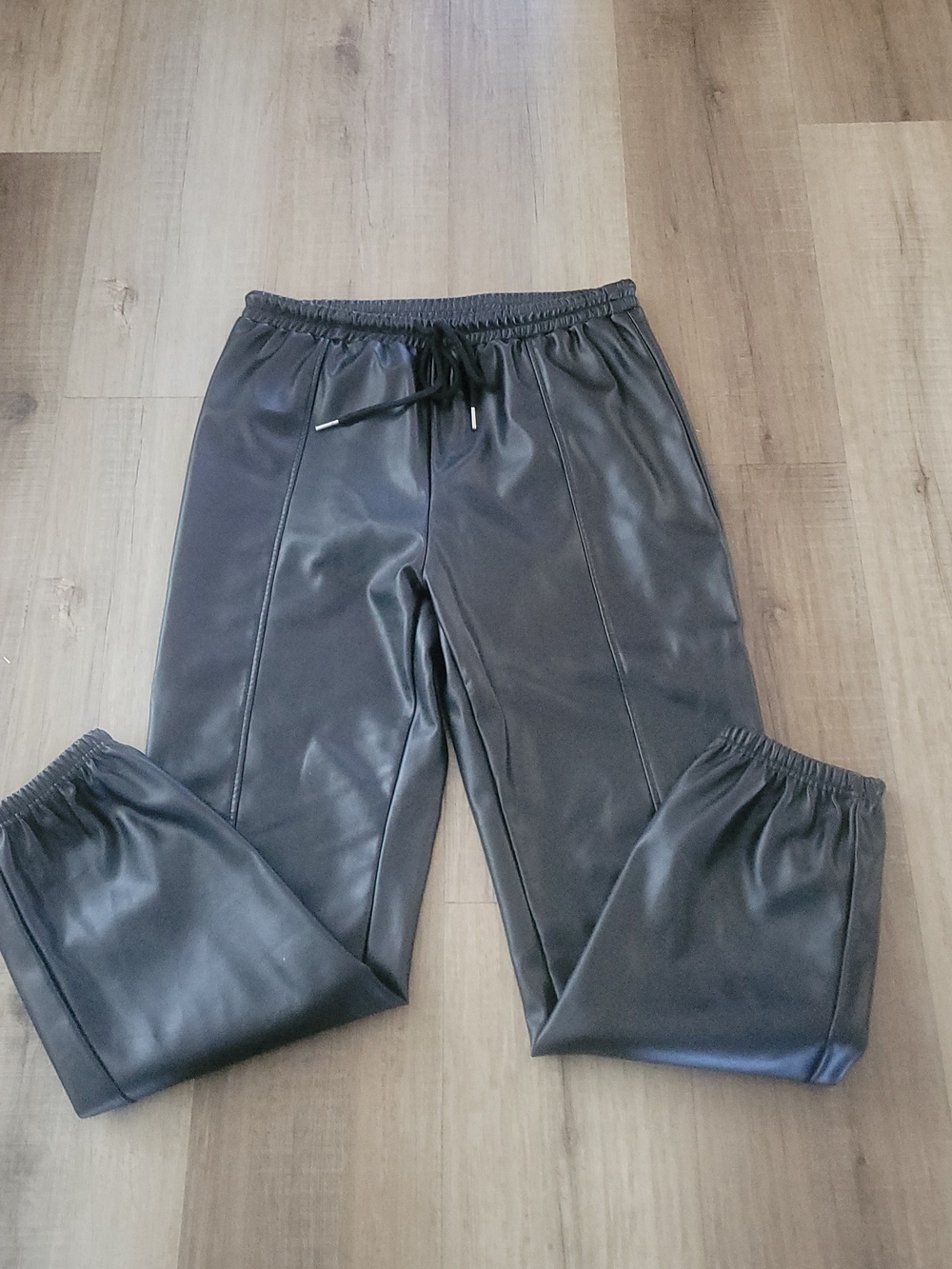 Black Faux Leather Jogger Pants - Women
